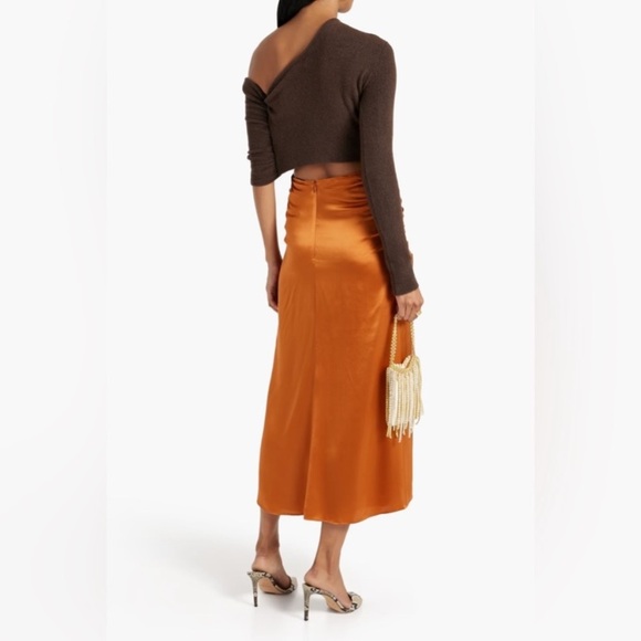 NICHOLAS ORANGE SILK MIDI SKIRT - Picture 2 of 16